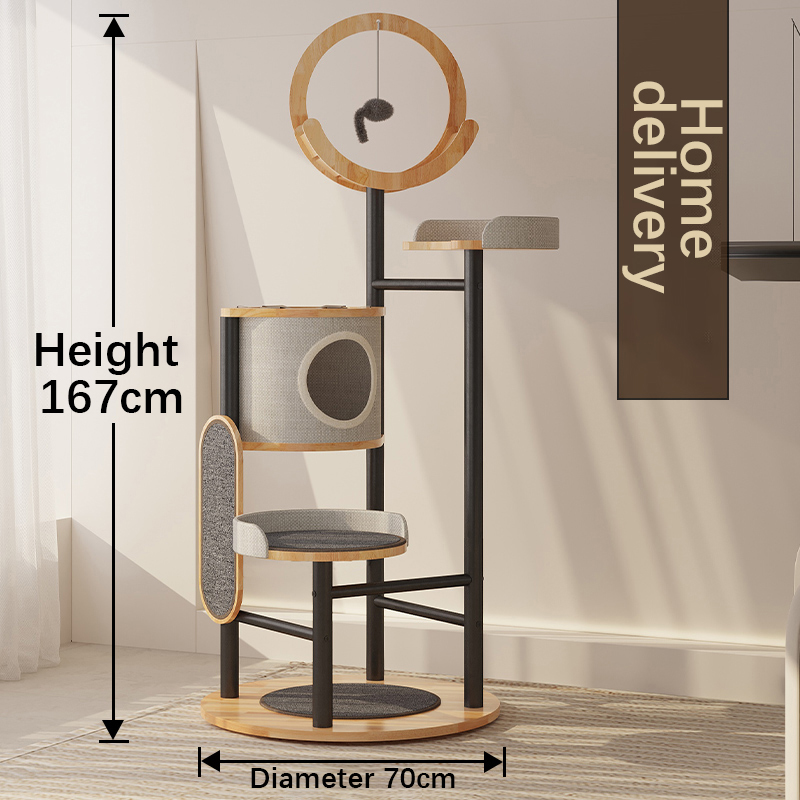 Rubber Wood & Steel Tower Cat Tree Climbing Frame Rubber Wood & Steel Tower Cat Tree Climbing Frame