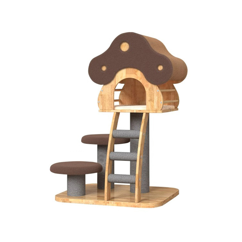 Mushroom Shape Condo Tower Wood Climbing Frame Solid Cat Tree na may Ladder